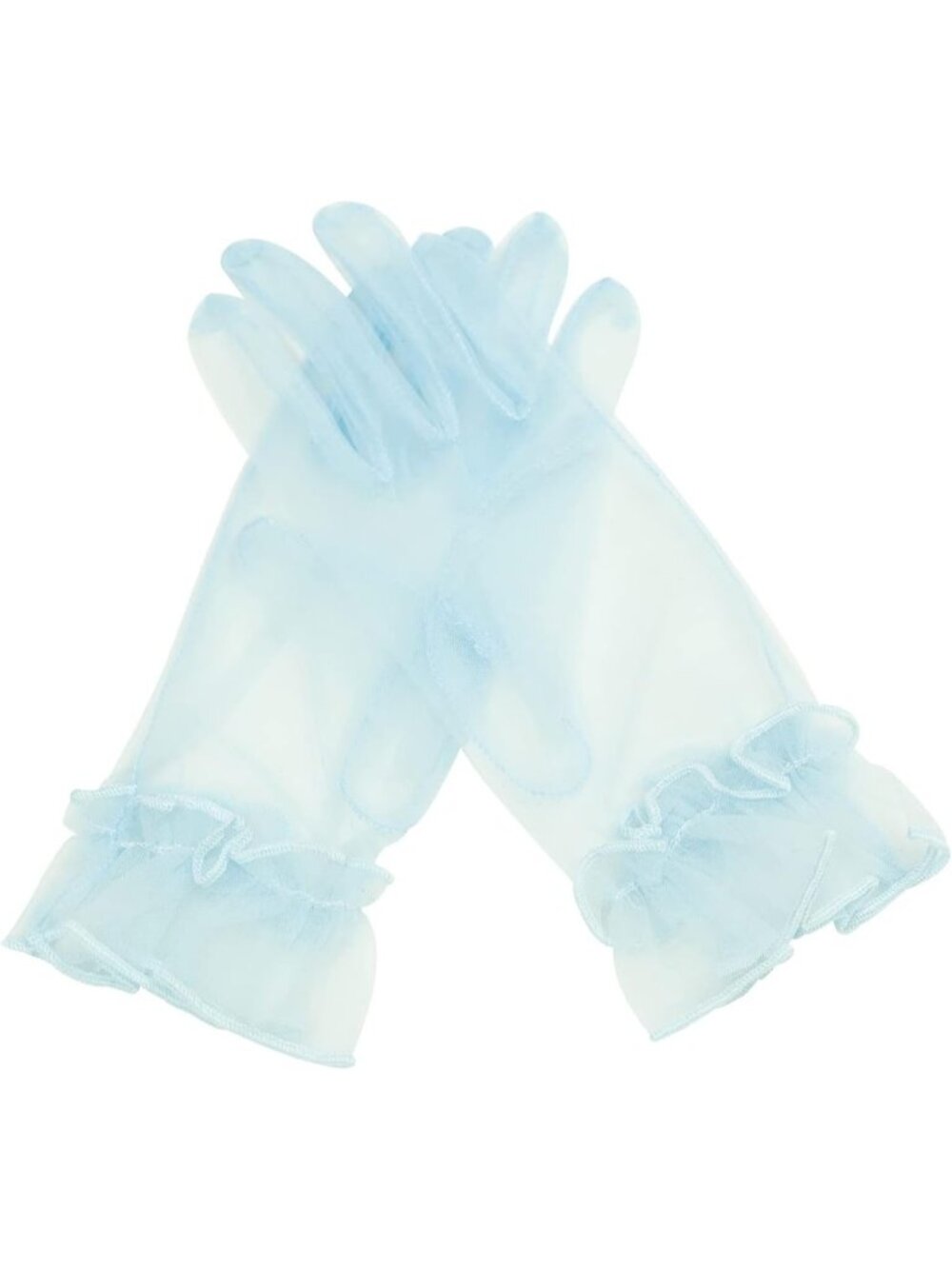 Women's Light Blue Ruffled Short Sheer Wrist Length Halloween Tulle Mesh Gloves